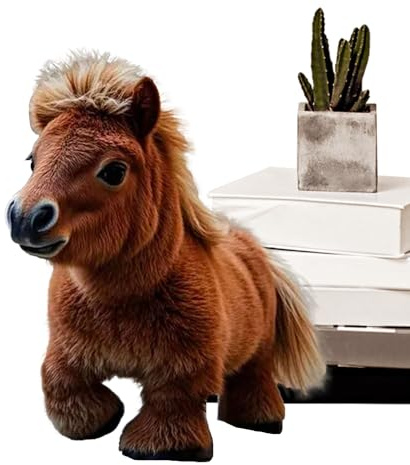Giocattolo di peluche da passeggio a cavallo - Pony robot realistico | Morbida bambola animale educativa a pelo corto | Animale domestico interattivo in pelle sintetica che offre momenti di gioco coin
