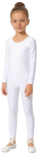 Wildarms Body à Manches Longues pour Fille – Justaucorps Intégral pour Ballet, Gymnastique, Spectacles et Déguisements (Blanc, 10-12)