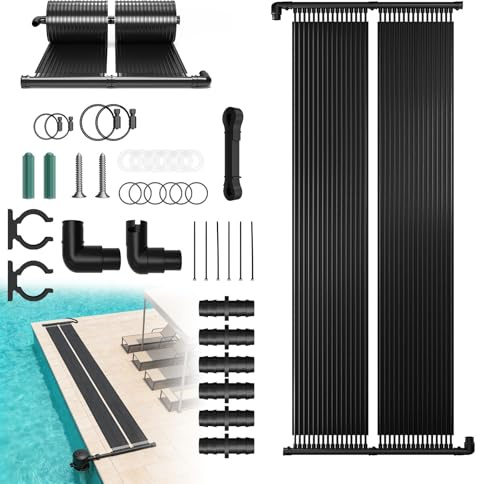 LZQ Solar Poolheizung Set 300x70 cm, Solarheizung Solarkollektor Pool Schwimmbad Solarabsorber Warmwasser mit Schlauchschellen & Rohrverbindern, modular, Heizmatte Solarmatte Sonnenkollektor