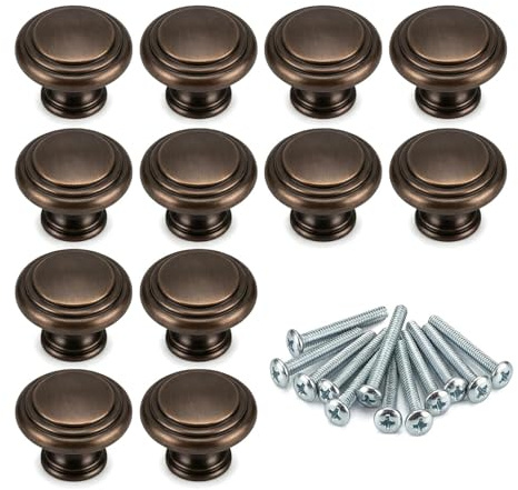AQRNKK 12PCS Vintage Cabinet Knobs Bronze Drawer Knobs, Antique Style Kitchen Cupboard Handles, 30mm Round Furniture Door Knobs