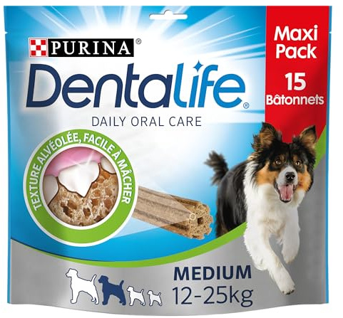 Purina DentaLife Medium – Maxi Pack – Igiene orale al quotidiano – 345 g – 15 bastoncini da masticare per cani di taglia media
