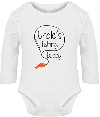 Hippowarehouse Uncle's Fishing Buddy Baby Vest Bodysuit (Long Sleeve) Boys Girls White