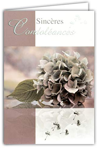 Afie Carte Sincères Condoléances Gris Argenté Brillant Décès Deuil Fleurs Hortensia Violet Graines Pissenlit Fabriqué en France