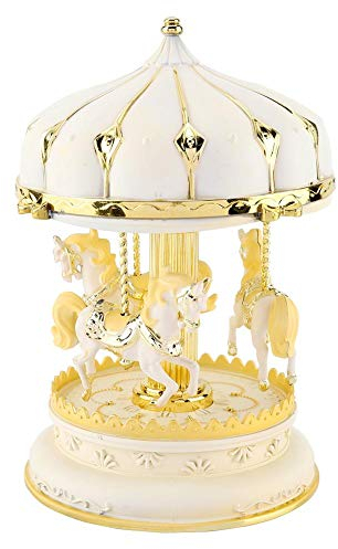MAGT Spieluhr, Drei Pferde Karussell Spieluhr Kunststoff Schön Romantisch Spieluhr Geschenk zum Geburtstags Valentinstag Weihnachten(Golden)