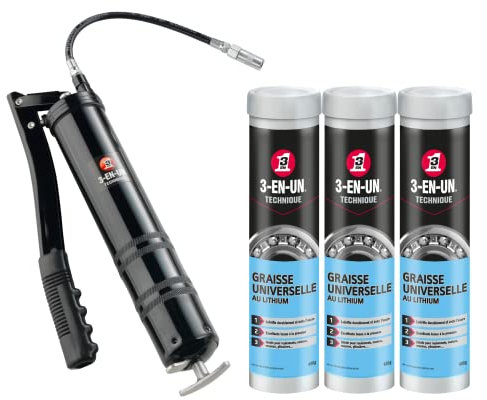 3-EN-UN Lot Technique, Pompe à Graisse + 3 Cartouches de Graisse Universelle au Lithium 400 G