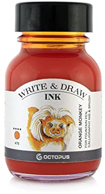 Octopus Write and Draw Ink 476 Orange Monkey, Waterproof Ink for Writing and Drawing, Calligraphy Ink, Lightfast Drawing Ink for Fountain Pen, Glass Pen, Brush, 50 ml