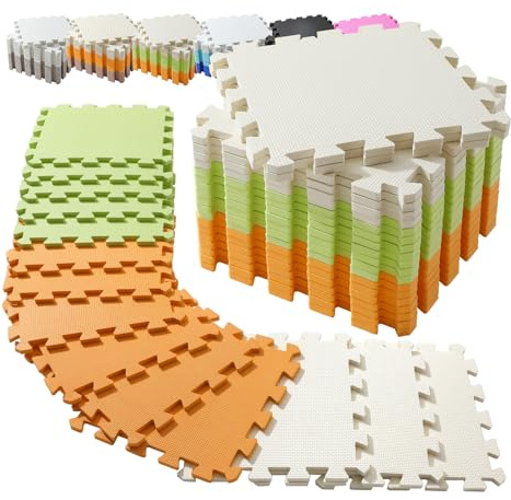 Interlocking EVA Foam Floor Mats 20 Pack with Carry Bag - Gym Exercise Mat Puzzle Tiles for Home Workout, Kids Play & Pool Protection (Green Orange Beige)