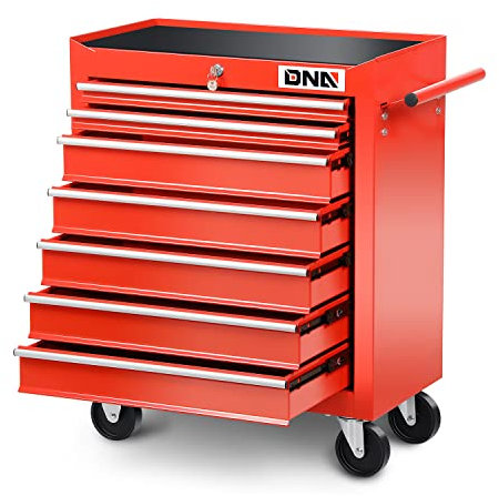 DNA MOTORING TOOLS-00264 Werkzeugschrank mit 7 Schubladen, Kunststoff, mit Schlüsselverschluss, 70 cm L x 33 cm B x 77 cm H, Rot