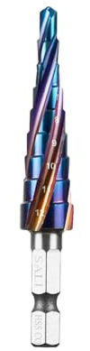 SALI M35 HSS Step Drill Bit 4-12 mm Four Spiral Flute Cobalt Step Drill 1/4 Hex Shank Quick Change Design High Speed Steel Step Drill Bit for Metal, Stainless Steel, Aluminum, Wood, Plastic