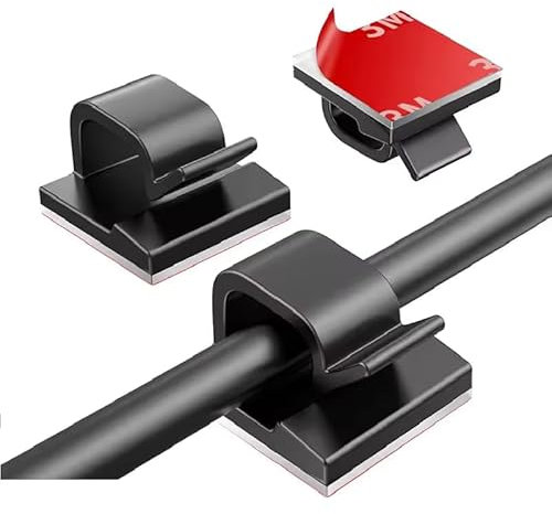 GENESIS® 70 Clips Para Cables Adhesivos | Organizador De Cables | Clips Sujetacables Para Ordenar Cables, TV, PC, Escritorio, Hogar, Oficina, Luces de Navidad. (Negro)