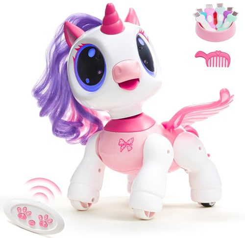 SGILE Regalos de unicornio para niñas, juguete robot programable con mando a distancia, función de entrenamiento y control de gestos, danza, música, juguete recargable