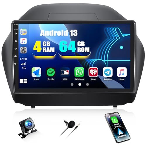 CAMECHO 4G+64G Android 15 autorradio con navi para Hyundai IX35 2010-2015, Doble DIN Wireless Carplay autorradio con Pantalla de 10 Pulgadas RDS/FM MirrorLink Bluetooth5.0 + 32EQ