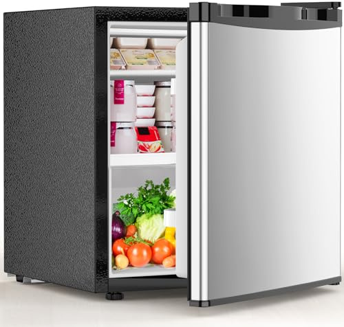 Electactic 1.6 Cu.ft Mini Fridge with Freezer, Compact Single Reversible Door Refrigerator, Adjustable Thermostat, Ultra Quiet, Energy Efficient for Office, Dorm, Bedroom, Apartment -Silver