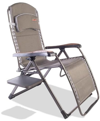 PlumbEZ Quest Elite Naples Pro Relax XL Reclining Chair with Side Table – Stepless All-Weather Recliner, Extra Wide, Adjustable Padded Headrest, Q-Tex 2D Mesh, Lightweight Aluminium Frame