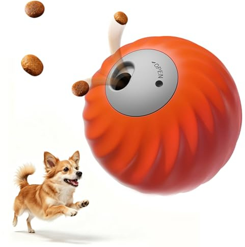 Kinizuxi Pelota Interactiva para Perros Dispensar Golosinas,2025 Recién Duradero Juguete Automático para Perros,Recargable Pelota de Juguete Inteligente para Perrito Pequeños Medianos (Naranja)