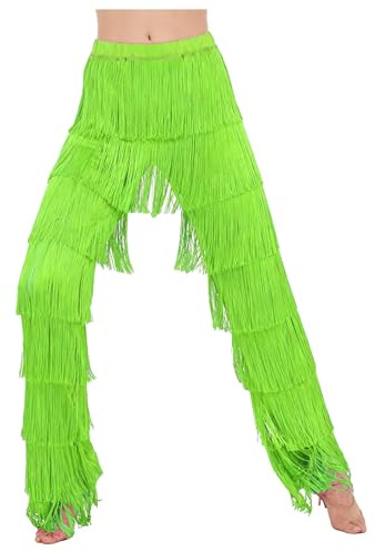 Yihuimin Pantalones de baile latino con flecos para mujer, pantalones de baile Samba Jazz Modernos, Verde fluorescente, XL