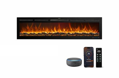 Chimenea Eléctrica Galaxy Pro con WiFi, Alexa y Google Home | Empotrar, Pared o de Pie | 750/1500W | 13 Colores Llama LED | 5 Niveles de Brillo | Sonido Crepitante | Sin Humo | Termostato | 152 cm