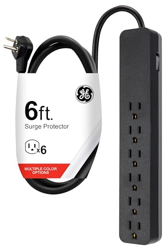 GE Surge Protector Power Strip, 6 Ft Extension Cord, 6 Outlet Extender