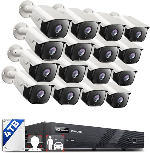 ONWOTE Face Recognition & AcuSearch, 16 Channel 6K 12MP NVR PoE Security Camera System, 16x 6MP 122° Outdoor Audio IP Cameras, AI Detect, 16CH Business NVR 4TB, Total 1280ft Cables, Commercial CCTV