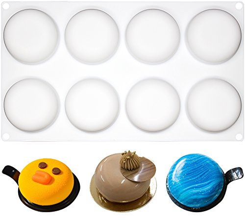 FUNSHOWCASE Stampo rotondo in silicone piatto per torte al cioccolato, budino, candele, cera, 8 cavità, extra large