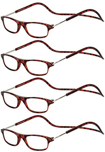 TBOC Occhiali da Vista Lettura [Pack 4 Unità] Montatura Marrone Tartaruga +1.00 Diottrie Regolabili Pieghevoli Chiusura Clip Magnetici Vicino Donna Uomo Appendere Collo