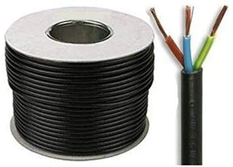 Electrical Core Round PVC Mains Electrical Cable Copper - PVC Flexible Cable Cut To Length Flex-Wire High Temperature Resistance 3 Core x 0.75 mm (Black, 100 Meters)