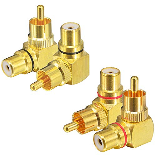 Greluma 4 STK Rechtwinkliger RCA Cinch-Adapter, 90 Grad, 2 Rot und 2 Schwarz