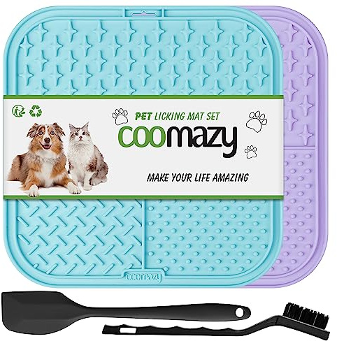 Coomazy Lick Mat for Dog and Cat, Slow Feeder & Non-Slip Design, Boredom and Anxiety Reducer, Suitable for Food, Treats, Yogurt, Peanut Butter and Liver Paste, Non-Toxic, Blue & Purple