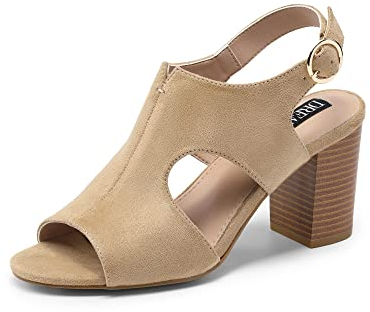 DREAM PAIRS Damen Klassische Pumps Sandalen Sandaletten mit Blockabsatz und Riemchen,Size 41,Khaki,SDHS2351W-E