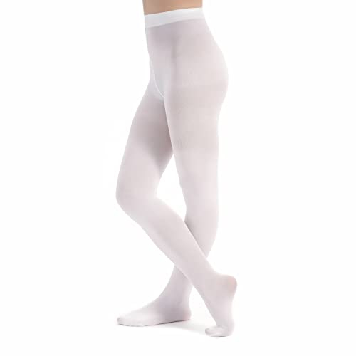 tanzmuster Ballettstrumpfhose Damen - Kira - mit Fuß - Weiß Größe M - weiße Strumpfhose fürs Ballett - Ballettkleidung für Erwachsene