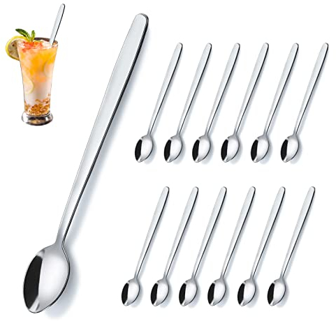 Latte Macchiato Löffel, Funnydin 12 Stück Kaffeelöffel Set (8,3/21cm), Spülmaschinenfest, Teelöffel, Latte Löffel, Dessertlöffel, Kaffeelöffel, Eislöffel und lange Teelöffel für Küche und Haushalt