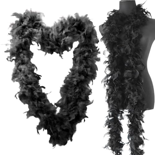 Schwarze Federboa - 2 Meter lange flauschige Federboa für Frauen, Do-yourself-Kostümzubehör für Mädchen, Weihnachten, Karneval, Tanz, Hochzeitsfeier