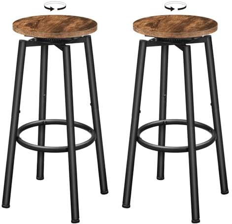 HOOBRO Bar Stools, Swivel Bar Stools Set of 2, 24.9 Round Bar Chairs, Backless Modern Breakfast Chairs, with Adjustable Feet, for Kitchen Islands, Bar, Cafe, Rustic Brown and Black BF24BY01
