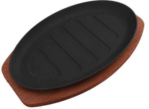 Masyrt Padella in ghisa da 30,5 cm, piatto da portata per bistecca di pesce, piatto caldo con piastra di base, adatta per barbecue a gas per interni, campeggio, cucina interna ed esterna