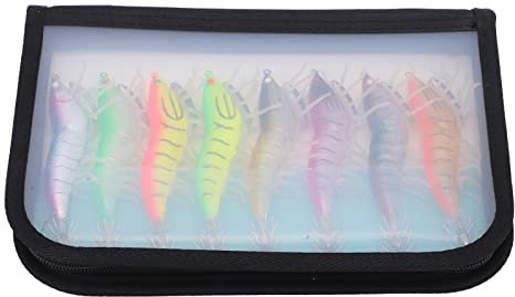 8PCS gefälschte Holz Garnelen Köder Angeln Wobbler Tintenfisch Jig künstliche Köder mit leuchtenden Haken