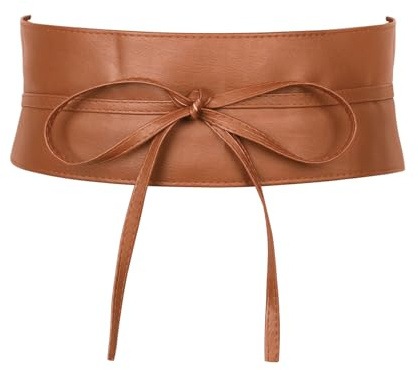 MILAKOO Dam Brett Mjukt PU Läderbälte Dragsko Brett Dambälte Obi Slips Brett Midjeband Wrap Slips Bälte för Bröllopsfest Klänning, Khaki, 248cm/97.6'' (M)