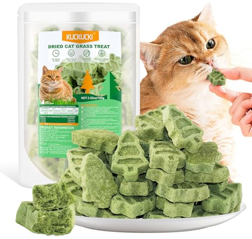 KUCKUCKI 100g Cat Grass Teething Sticks, Edible Freezed Drying Cat Grass Treats, Cats Snacks for Hairball Removal and Dental Care