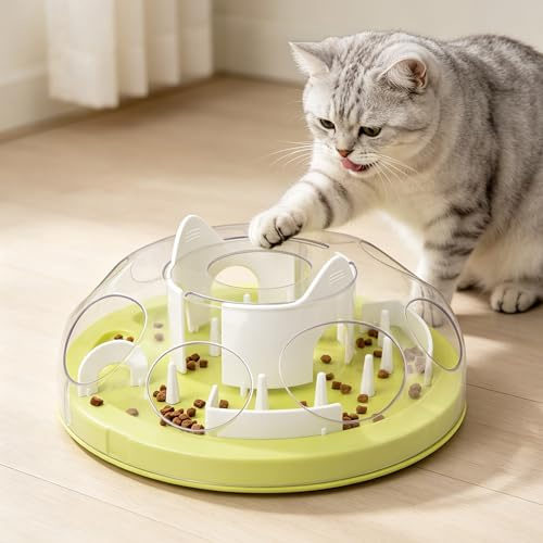 Pet Prime Interactive Cat Puzzle Feeder Toy, 3-Stage Adjustable Cat Treat Toy, Slow Feeder for Indoor Cats, Enrichment Toy with Mental Stimulation & Brain Training (Green)