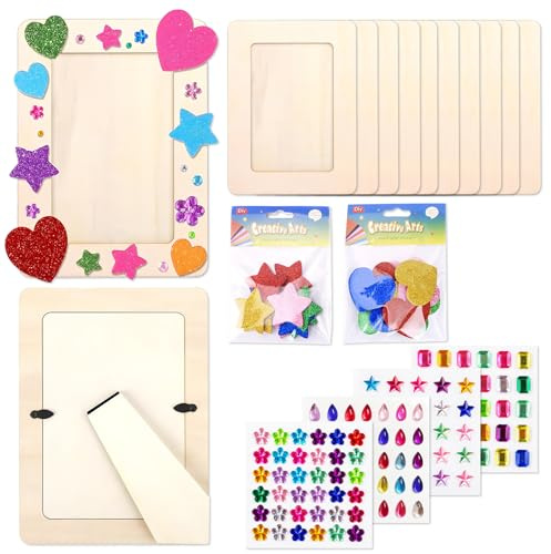 Sprießen Marcos De Fotos De Madera, 12 Piezas Juego Para Pintar, 14x19cm DIY Creativos Marcos Fotos Manualidades Niños Adultos 4 Diamantes Colores