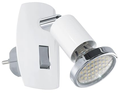 EGLO Mini LED-uttagsspot, uttagslampa med strömbrytare | svängbar lampa för eluttaget, av vitt och kromfärgat stål, sockel: GU10, inklusive