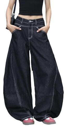 OYICAI Barrel Jeans for Women Wide Leg Mid Rise Loose Fit Y2k Baggy Boyfriend Jeans Denim Ankle Pants with Pockets Oversized Relaxed 2000s Skateboard Nostalgia,D15 Black,Small