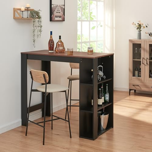 [en.casa] Bartisch Danderyd Bistrotisch Esstisch 120 x 60 x 106 cm Küchentheke mit 3 Ablagefächern Stehtisch Bartheke für Esszimmer Wohnzimmer Küche Schwarz/Walnussoptik