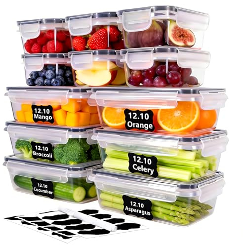 SERIONR 12 piezas Contenedores Almacenamiento de Alimentos,6 x 1 L y 6 x 550ml Contenedores Herméticos de Cocina con Tapa,Sin BPA,Juego de Cajas para Preparar Comida Apilables para Todos los Alimentos