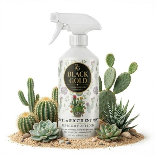 Black Gold Cactus & Succulent Feed Mist – Ready-to-Use Foliar Spray | Clean, Leaf-Safe Application | Supports Firm Roots, Rosette Structure & Predictable Care (1 Litre)