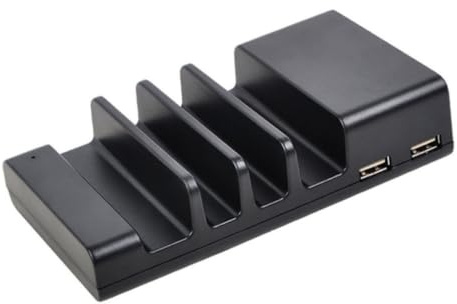 Kisangel Stazione di Ricarica Multipla 4 Porte USB Nero in Plastico Protezione da Sovraccarico e Corto Circuito, Supporto per Dispositivi Indossabili e Laptop