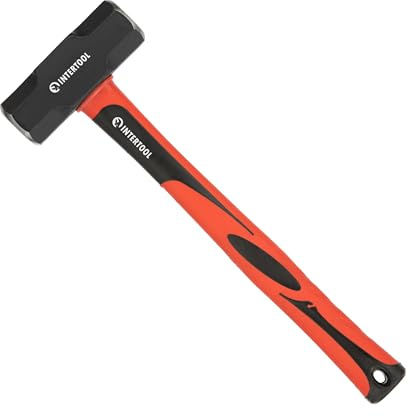 INTERTOOL 4lb Sledge Hammer – Drilling/Crack Hammer Small Slug Sledgehammer - Heavy Duty with Anti-Slip Shock Absorbing Fiberglass Handle - HT-0242