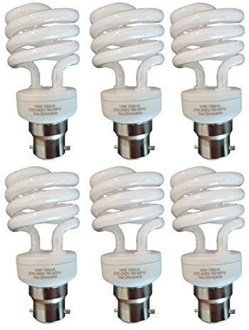 BC B22 CFL Full Spiral - Energy Saving Light Bulbs - 14W = 70 Watt - (Pack of 6) - 2700k Warm White Light Bulbs Large Bayonet [Energy Class A]