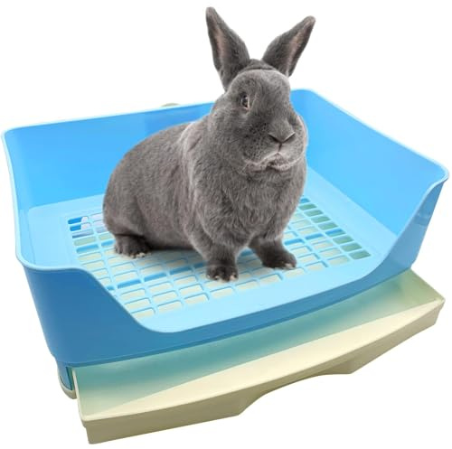 Hamiledyi Large Rabbit Litter Box - Corner Pet Toilet with Removable Drawer & Plastic Grate, Bigger Litter Pan for Small Animals (Guinea Pigs, Chinchillas, Ferrets, Adult Hamsters)