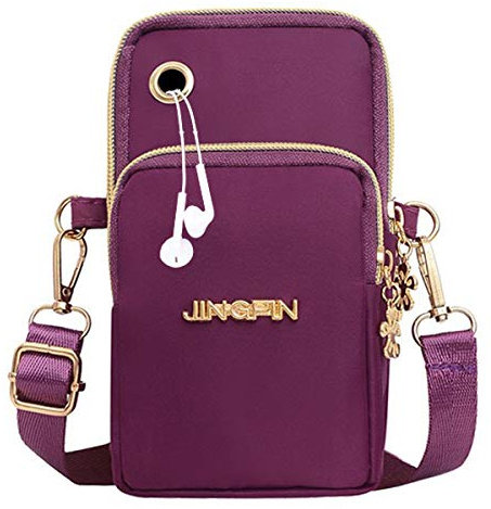 Small Cross Body Bag, Multifunction 3 Layer Mini Crossbody Shoulder Bag Phone Purse Armband with Headphone Port for Teens Girls Ladies Women (Purple)
