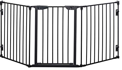 PawHut Pet Safety Gate, 3 Panels Playpen Fireplace, Foldable Metal Fence, Stair Barrier, Room Divider, Fire Guard w/Automatic Closing Door, Black